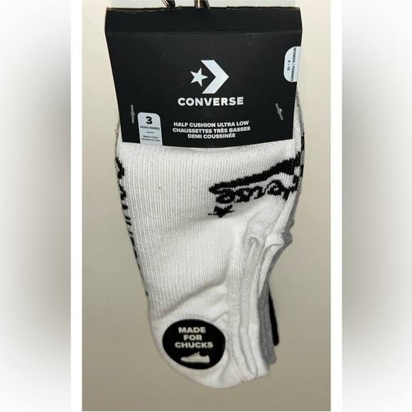 Converse Ultra Low Socks 3 Pair Women 4-10 White Gray Black w Dual Logo 4 Chucks - Picture 11 of 11